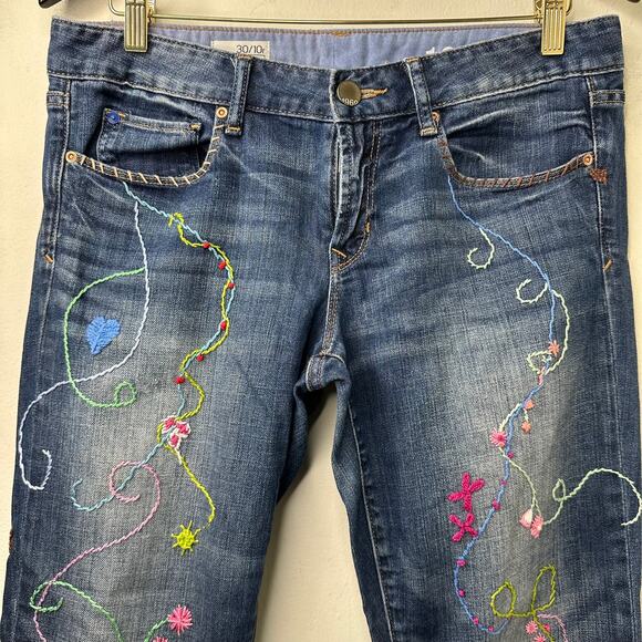 30/10R Gap Sexy Boot Jeans Embroidered Floral Denim Boho Y2K Unique Upcycled 00s - Picture 2 of 6